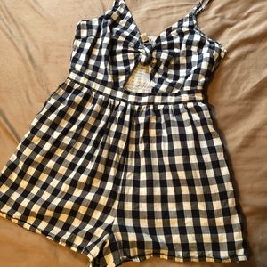 Gingham cotton keyhole romper